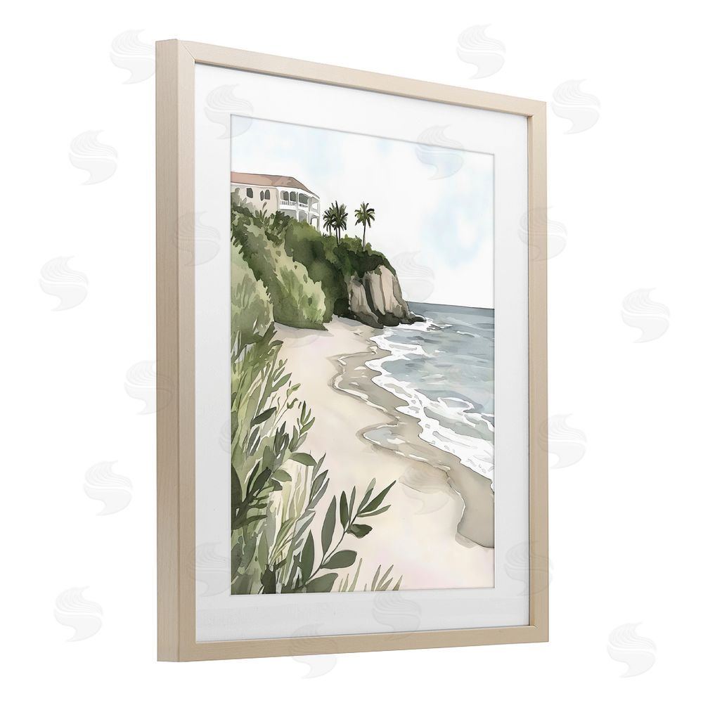 Riley B Coastal Calm Villa on Bluff Brown Framed Print Under Glass Wall Art