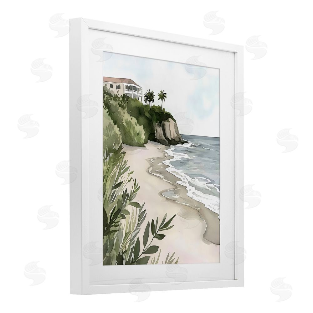 Riley B Coastal Calm Villa on Bluff White Framed Print Under Glass Wall Art