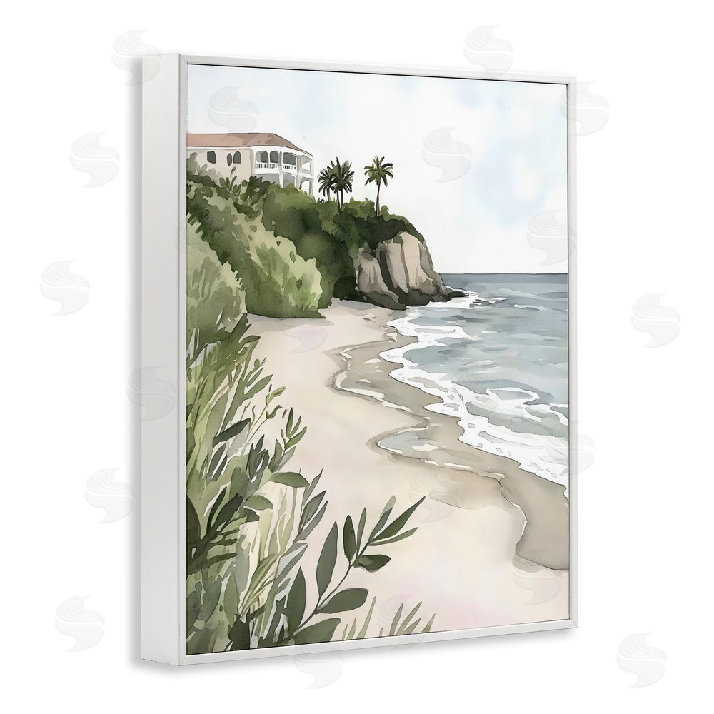 Riley B Coastal Calm Villa on Bluff White Framed Giclee Wall Art Print
