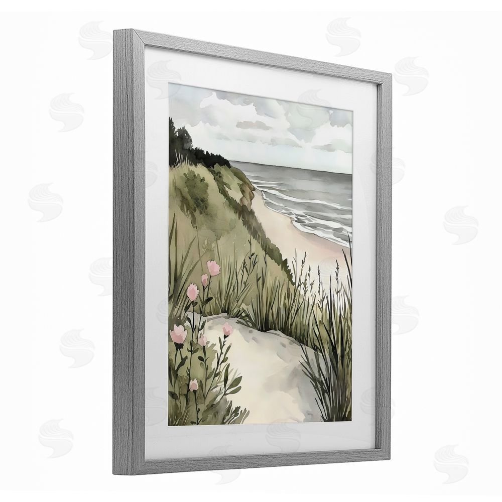 Riley B Coastal Calm on Sandy Dunes Gray Framed Print Under Glass Wall Art
