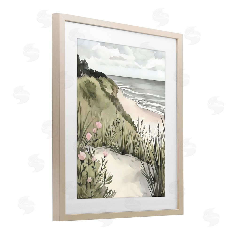 Riley B Coastal Calm on Sandy Dunes Brown Framed Print Under Glass Wall Art