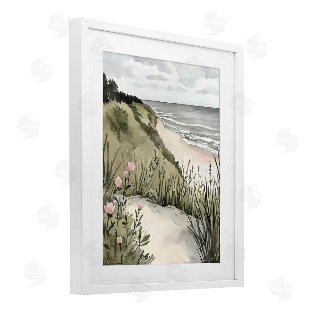 Riley B Coastal Calm on Sandy Dunes White Framed Print Under Glass Wall Art