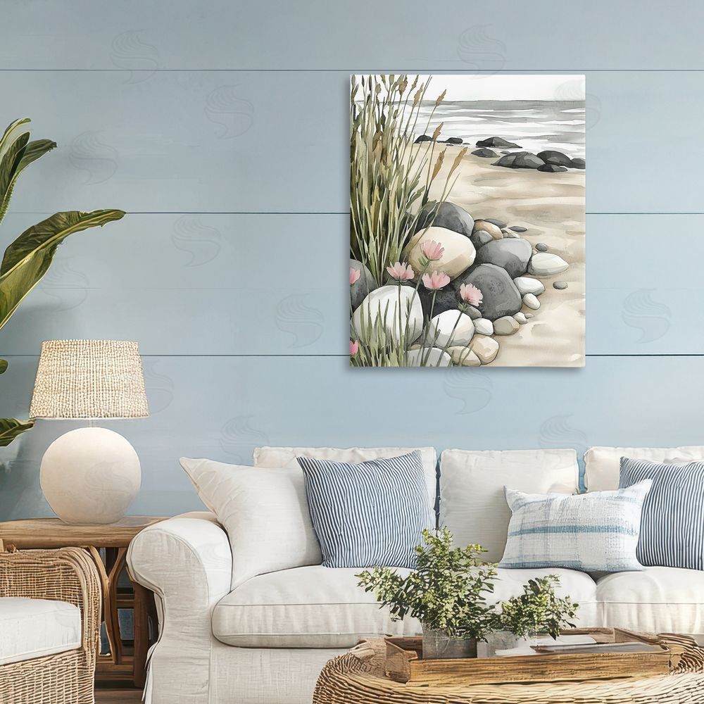 Riley B Coastal Calm Pebbles Stretched Canvas Wall Art in Room