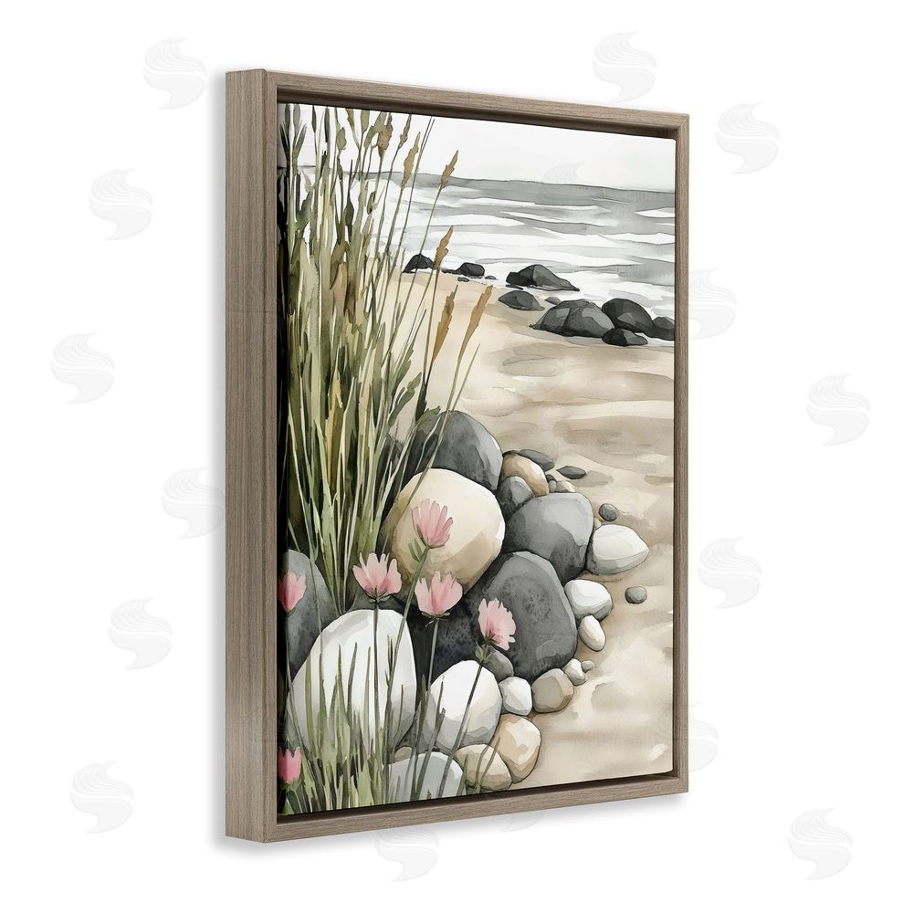 Riley B Coastal Calm Pebbles Brown Floating Frame Canvas Wall Art Print