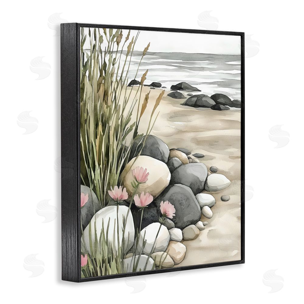 Riley B Coastal Calm Pebbles Black Framed Giclee Wall Art Print