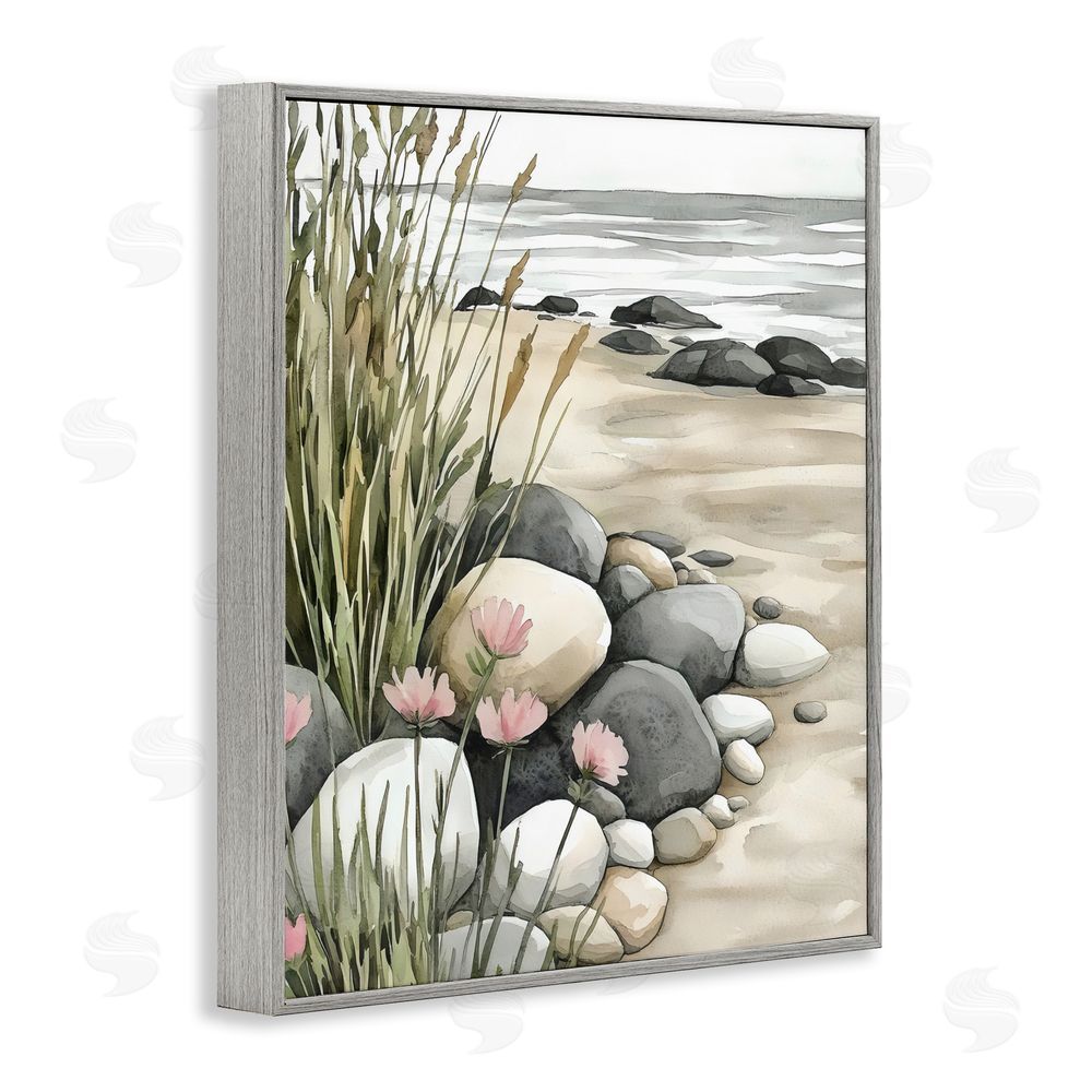 Riley B Coastal Calm Pebbles Gray Framed Giclee Wall Art Print