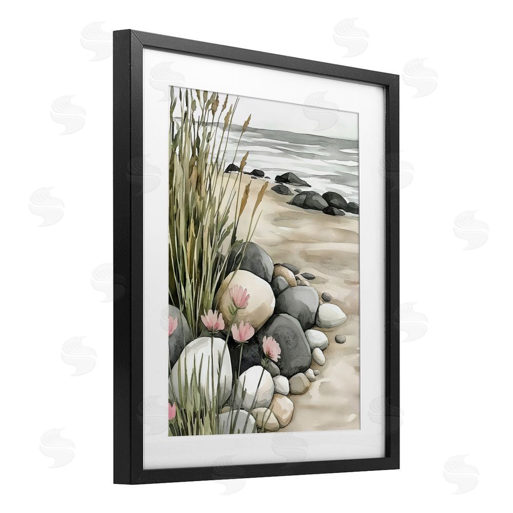 Riley B Coastal Calm Pebbles Black Framed Print Under Glass Wall Art