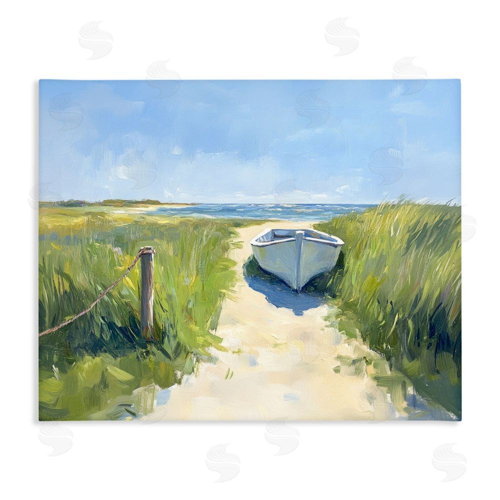Sisi and Seb Moored Boat on Path Stretched Canvas Wall Art