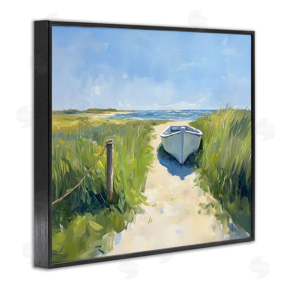 Sisi and Seb Moored Boat on Path Black Framed Giclee Wall Art