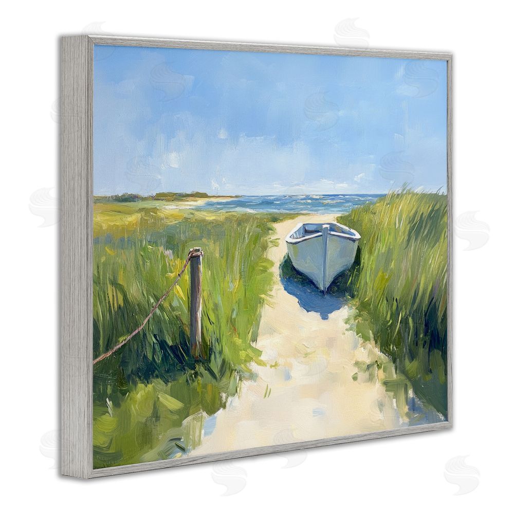 Sisi and Seb Moored Boat on Path Gray Framed Giclee Wall Art