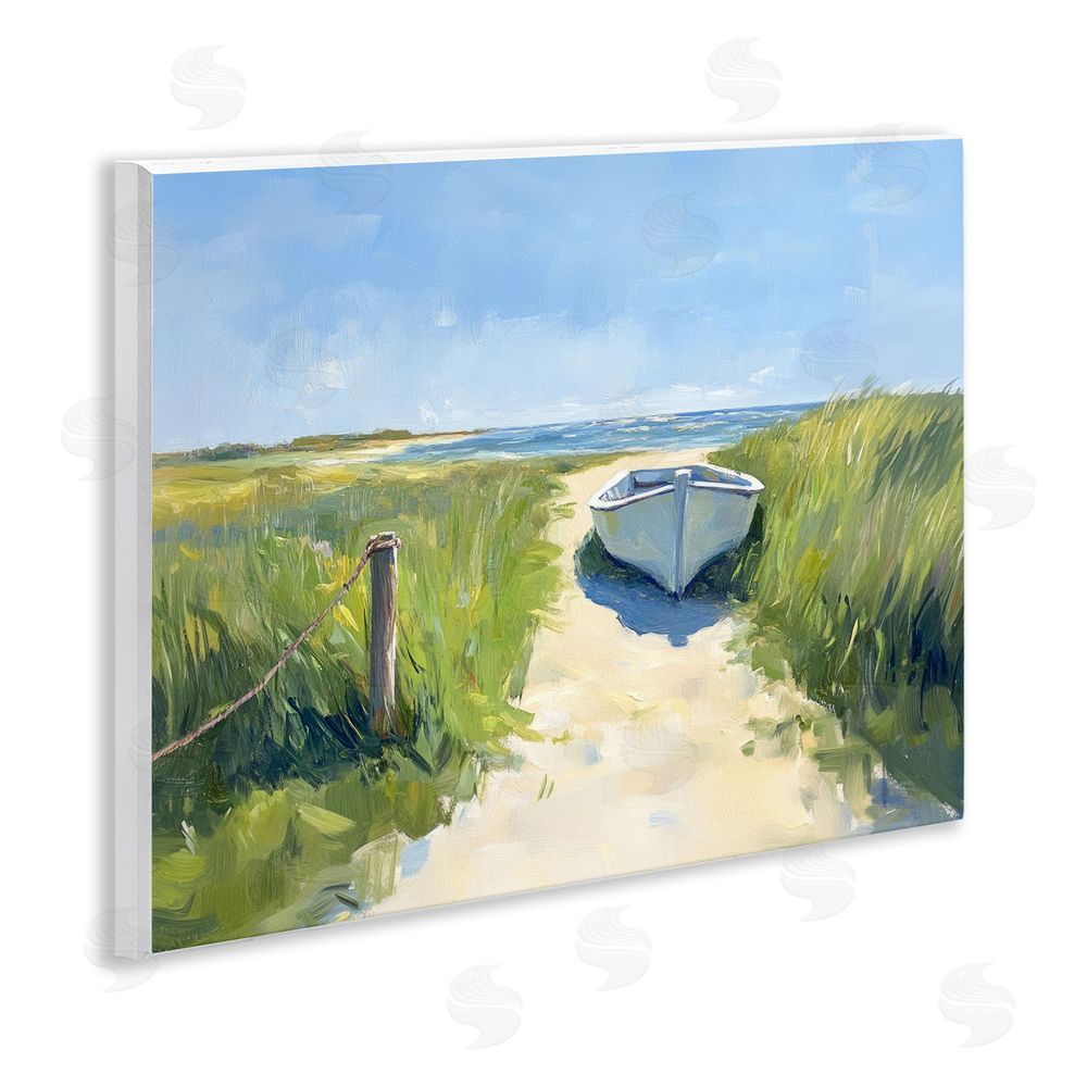 Sisi and Seb Moored Boat on Path Wall Plaque Home Decor Art Print