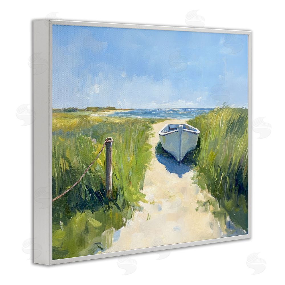Sisi and Seb Moored Boat on Path White Framed Giclee Wall Art
