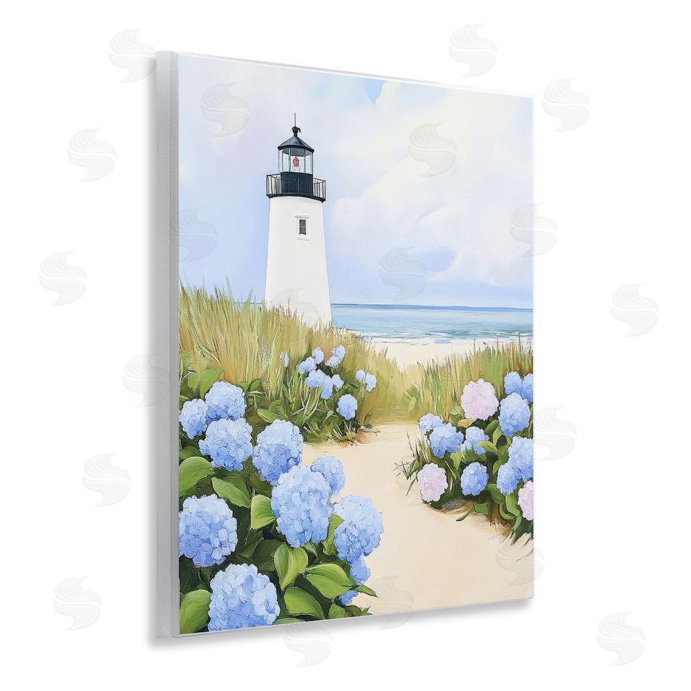 Sisi and Seb Hydrangea Path Leading to Lighthouse Wall Plaque Home Decor Art Print