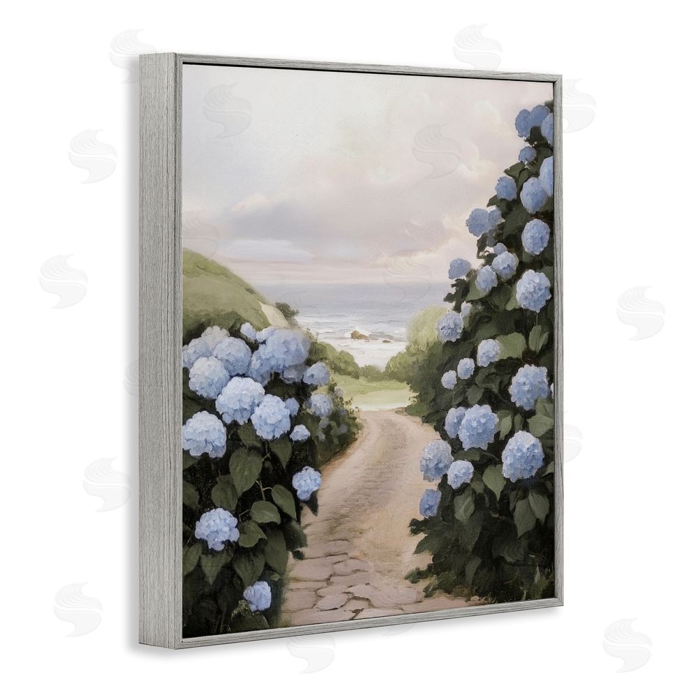 Sisi and Seb Coastal Hydrangea Pathway Gray Framed Giclee Wall Art Print