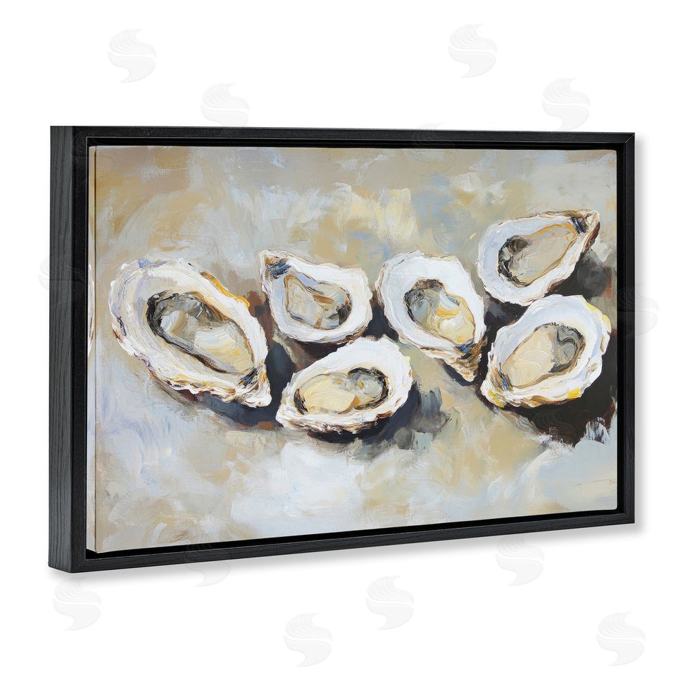 Sisi and Seb Line of Oysters in Neutrals Black Floating Framed Canvas Wall Art