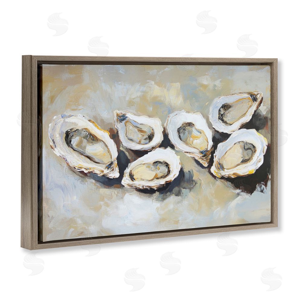 Sisi and Seb Line of Oysters in Neutrals Brown Floating Framed Canvas Wall Art