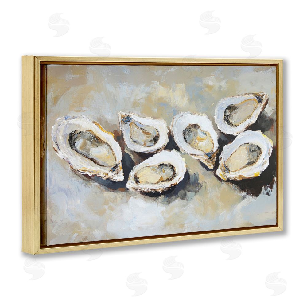 Sisi and Seb Line of Oysters in Neutrals Gold Floating Framed Canvas Wall Art