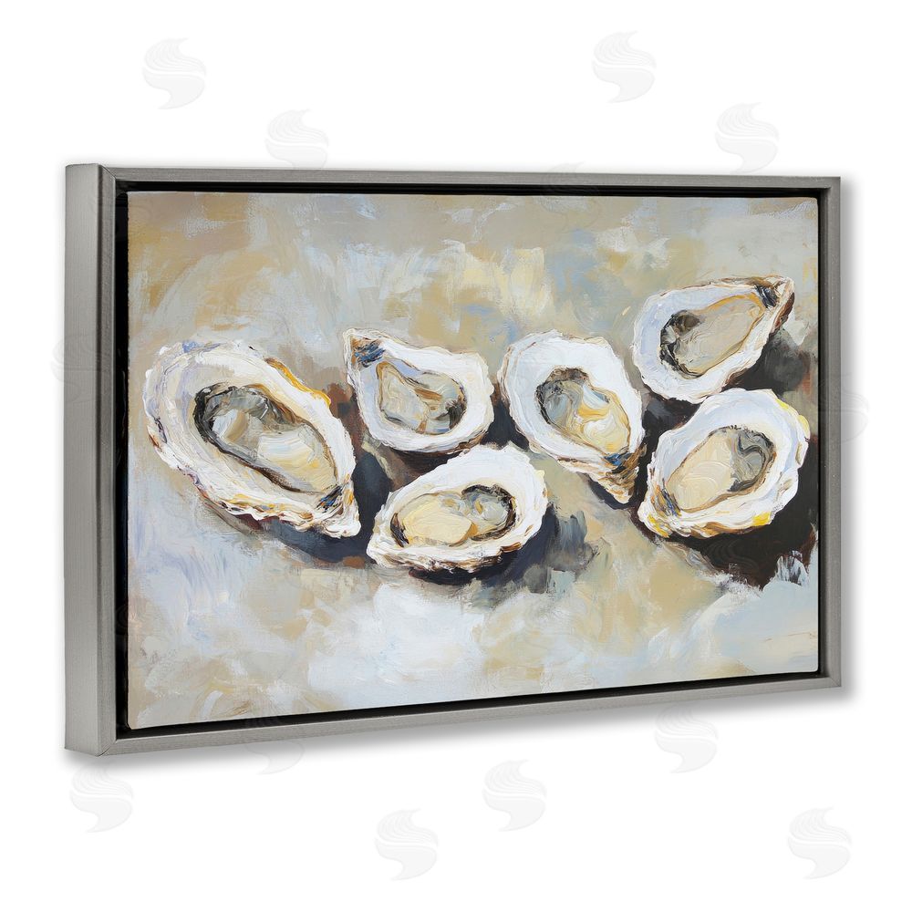 Sisi and Seb Line of Oysters in Neutrals Gray Floating Framed Canvas Wall Art