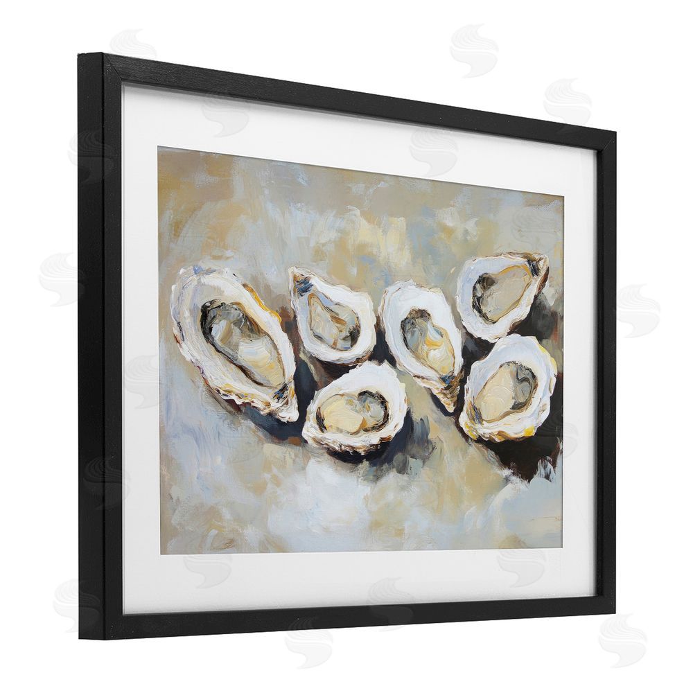 Sisi and Seb Line of Oysters in Neutrals Black Framed Print Under Glass Wall Art