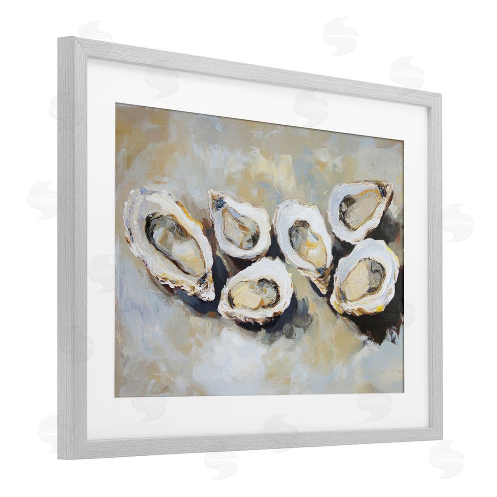 Sisi and Seb Line of Oysters in Neutrals Gray Framed Print Under Glass Wall Art