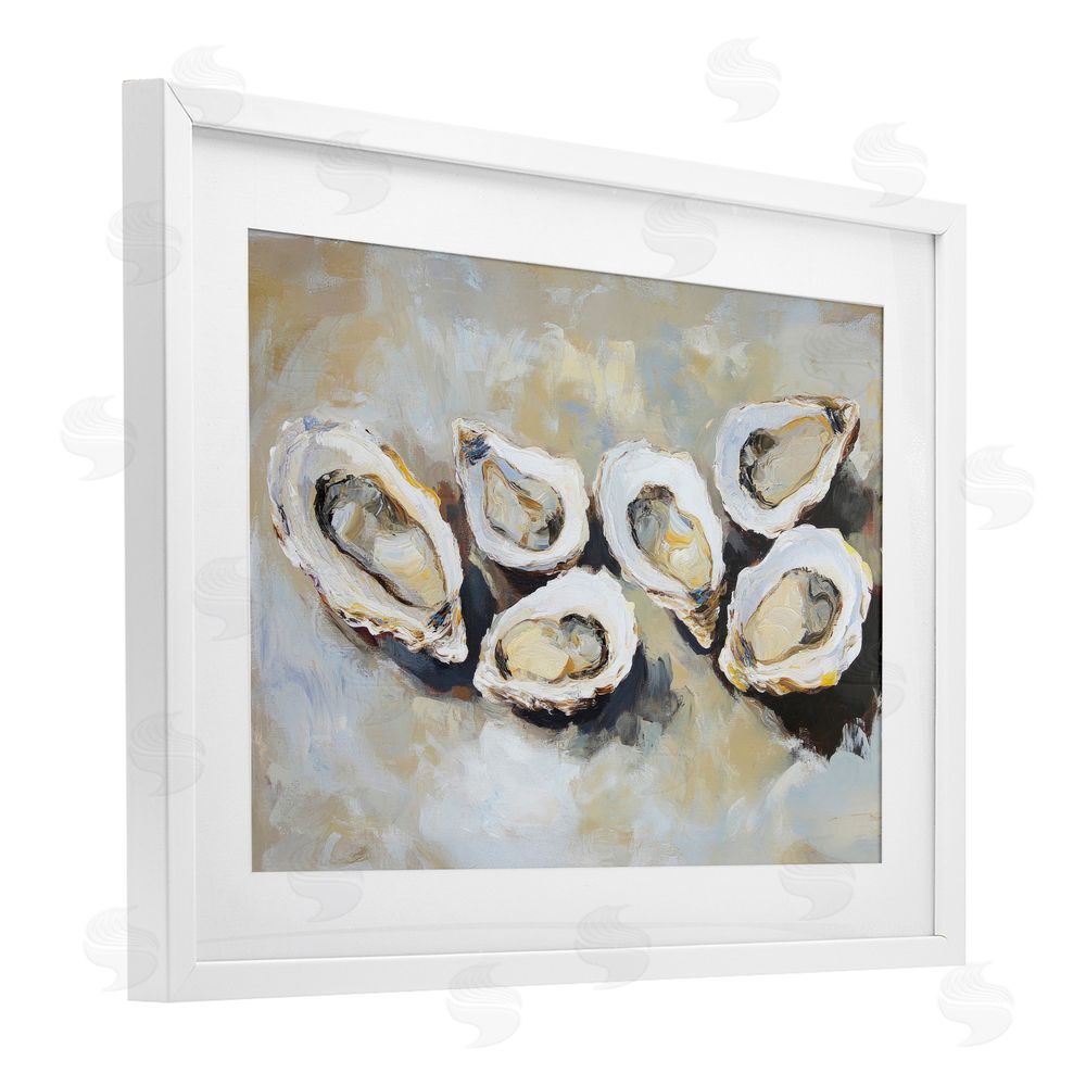 Sisi and Seb Line of Oysters in Neutrals White Framed Print Under Glass Wall Art