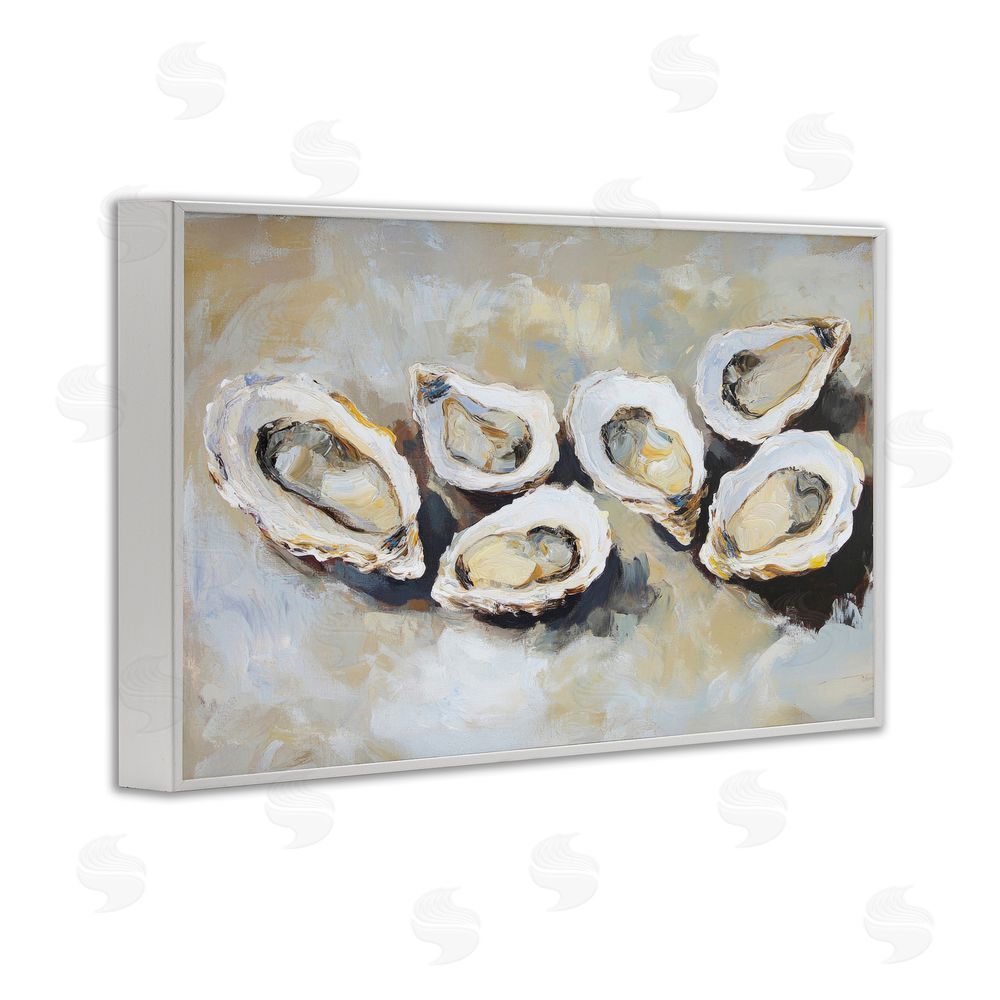 Sisi and Seb Line of Oysters in Neutrals White Framed Giclee Wall Art