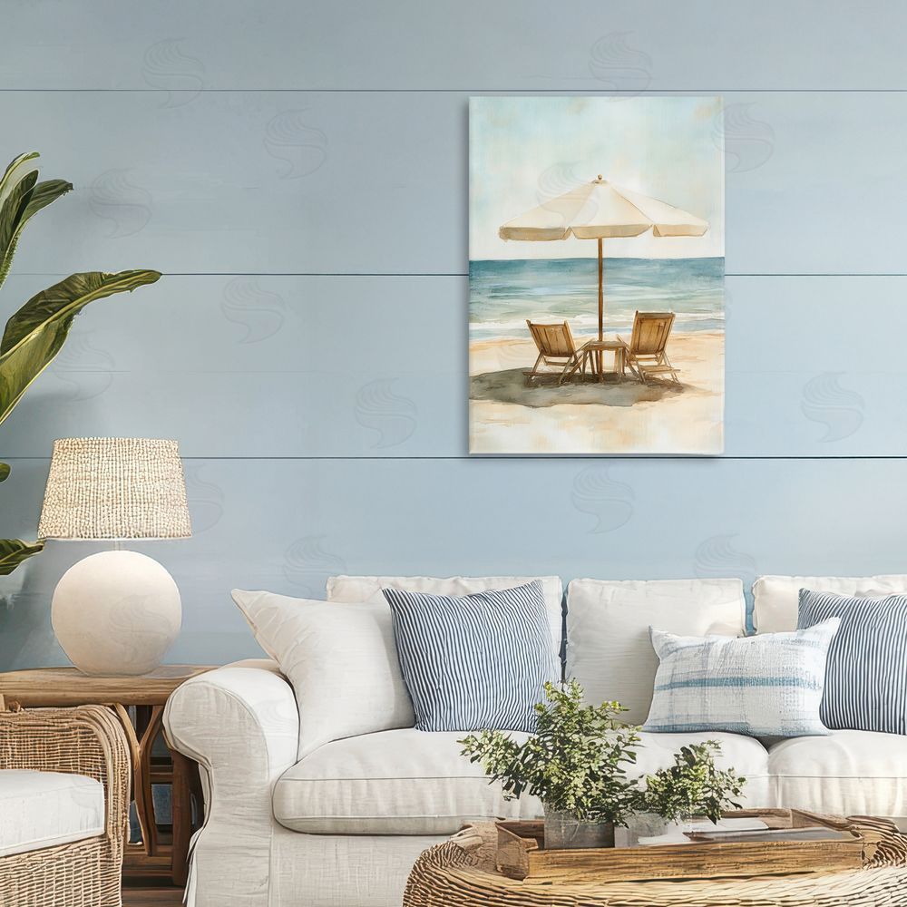 Petal Prints Design Watercolor Paradise Seaside Retreat Stretched Canvas on Wall