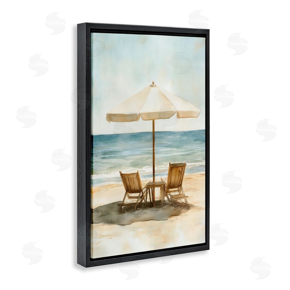 Petal Prints Design Watercolor Paradise Seaside Retreat Black Floating Framed Canvas Wall Art Print