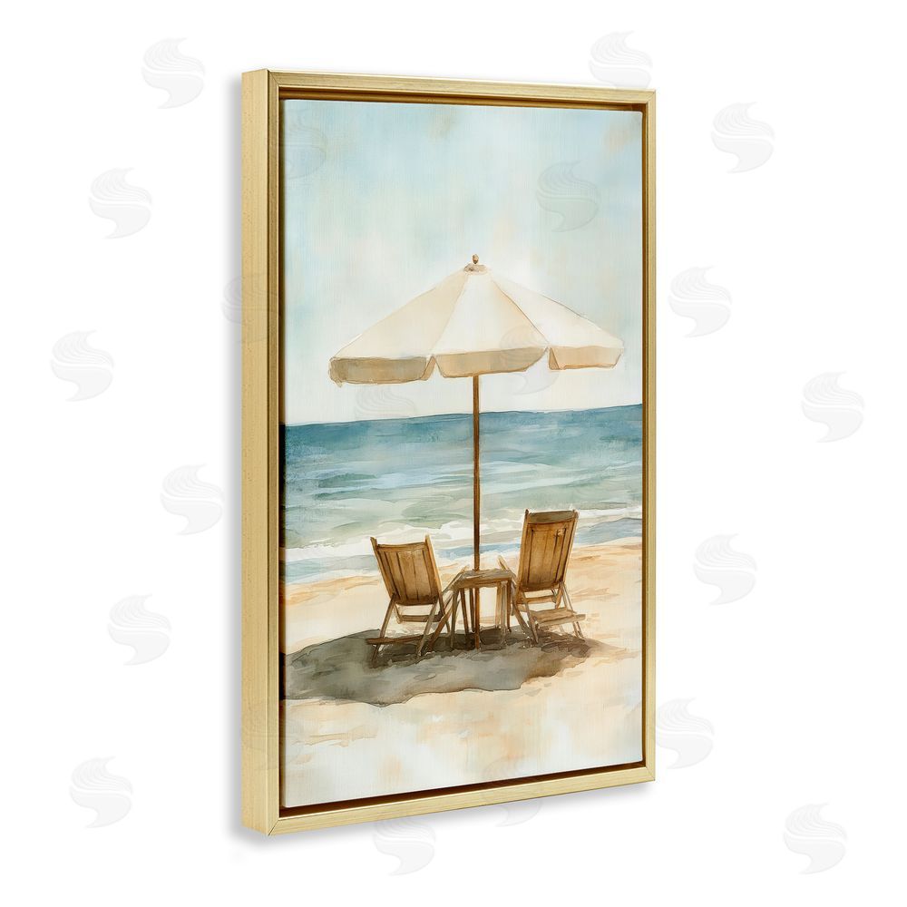 Petal Prints Design Watercolor Paradise Seaside Retreat Gold Floating Framed Canvas Wall Art Print