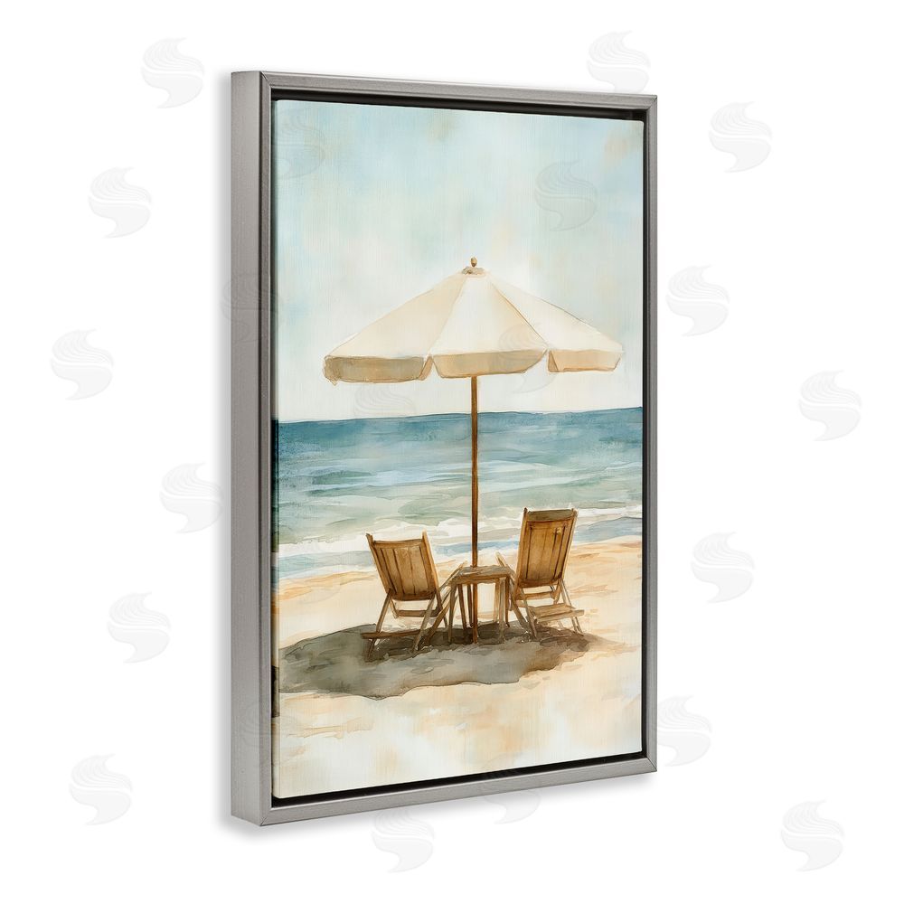 Petal Prints Design Watercolor Paradise Seaside Retreat Gray Floating Framed Canvas Wall Art Print