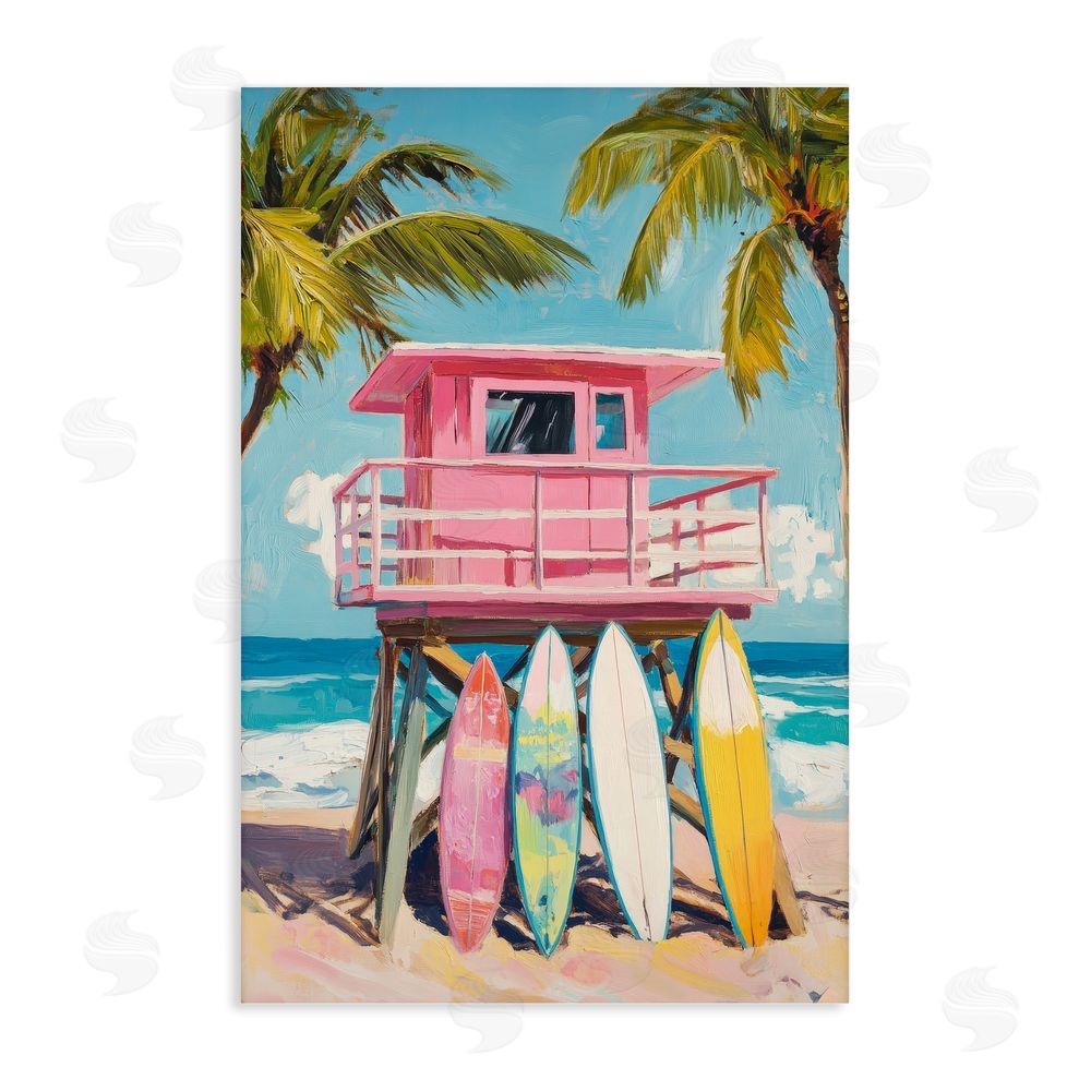Petal Prints Design High Pink Surf Shack Stretched Canvas Wall Art