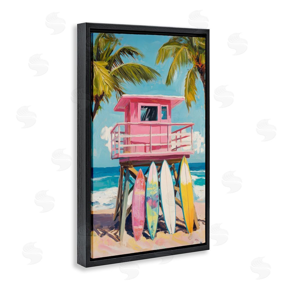 Petal Prints Design High Pink Surf Shack Black Floating Framed Canvas Wall Art
