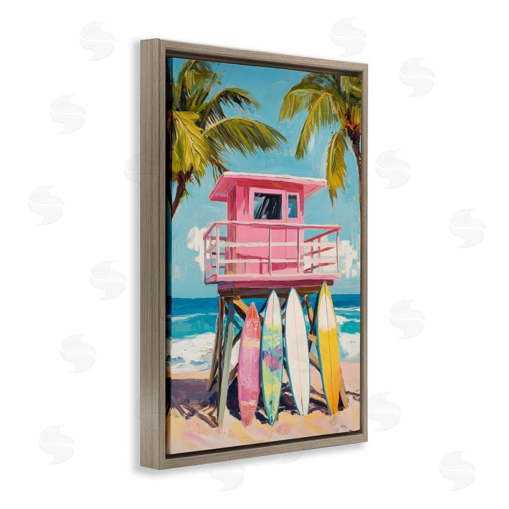 Petal Prints Design High Pink Surf Shack Brown Floating Framed Canvas Wall Art