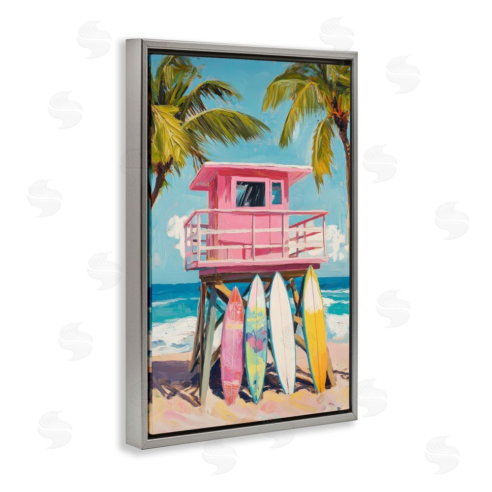 Petal Prints Design High Pink Surf Shack Gray Floating Framed Canvas Wall Art