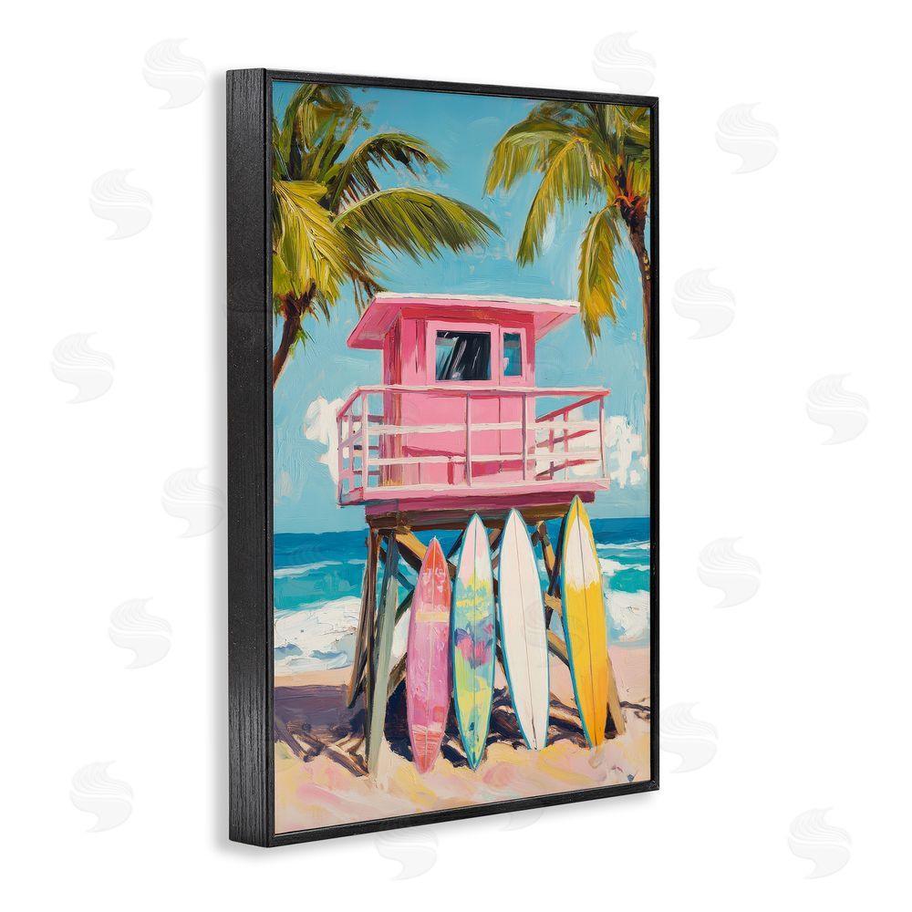 Petal Prints Design High Pink Surf Shack Black Framed Giclee Wall Art