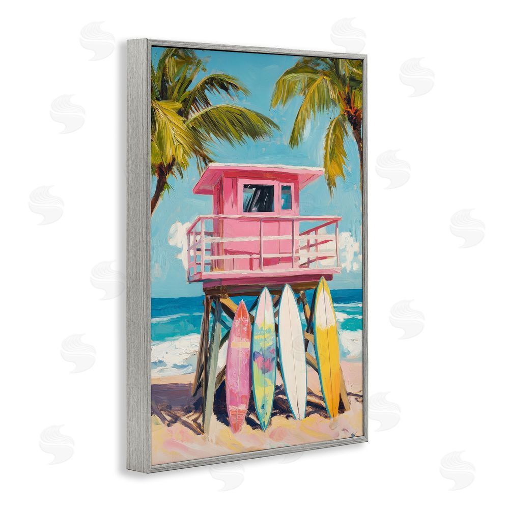 Petal Prints Design High Pink Surf Shack Gray Framed Giclee Wall Art