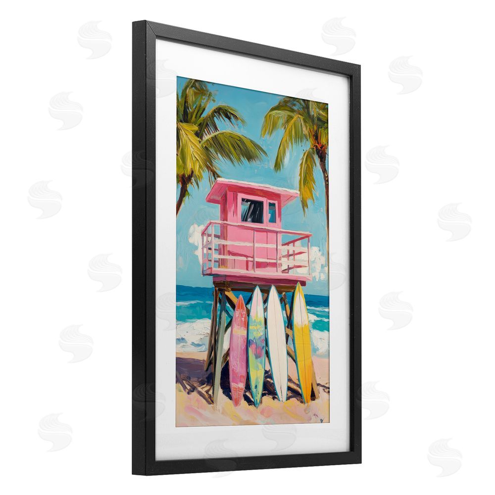 Petal Prints Design High Pink Surf Shack Black Framed Print Under Glass Wall Art