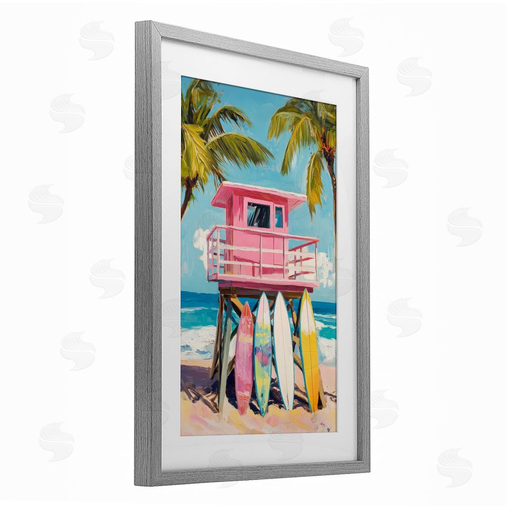 Petal Prints Design High Pink Surf Shack Gray Framed Print Under Glass Wall Art