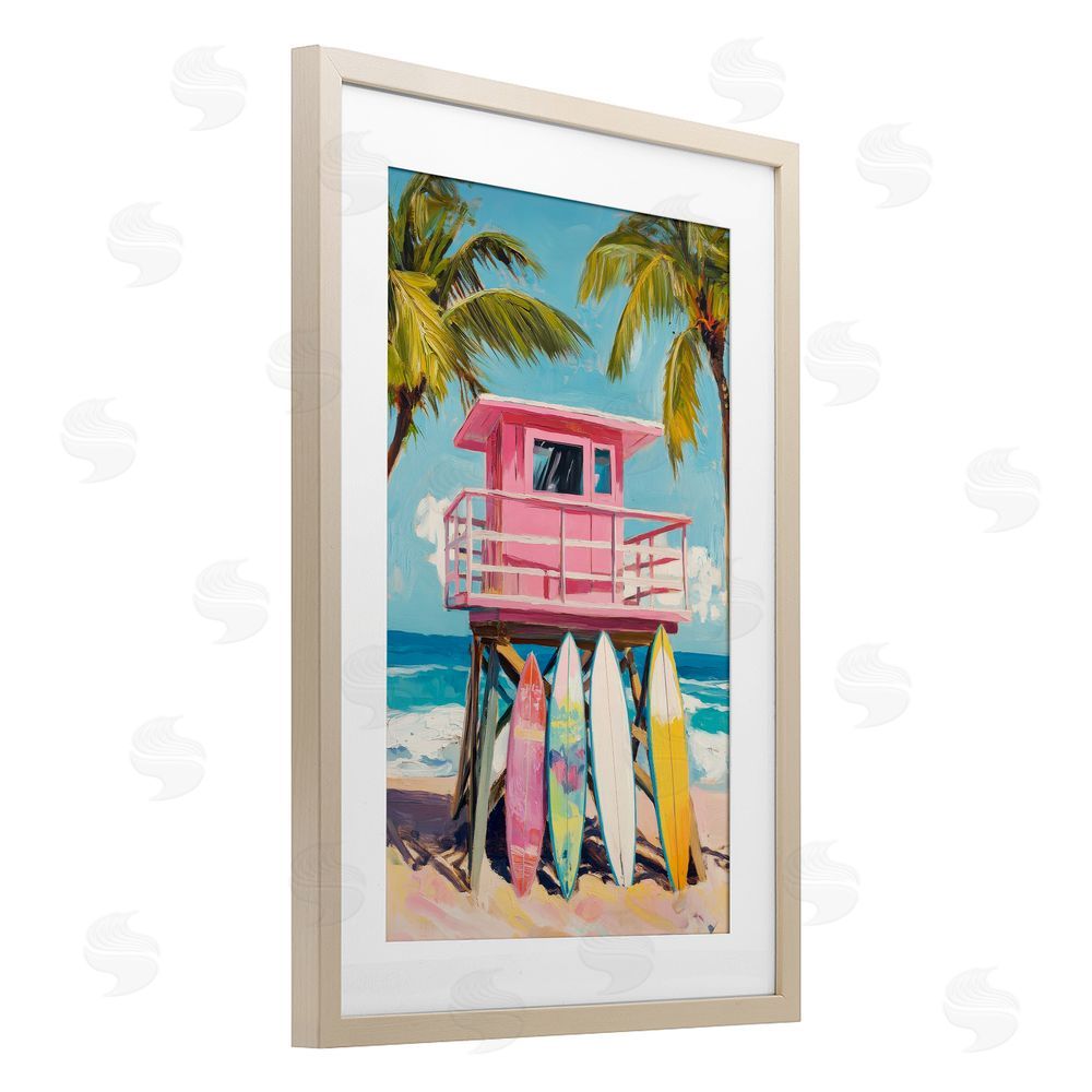 Petal Prints Design High Pink Surf Shack Brown Framed Print Under Glass Wall Art