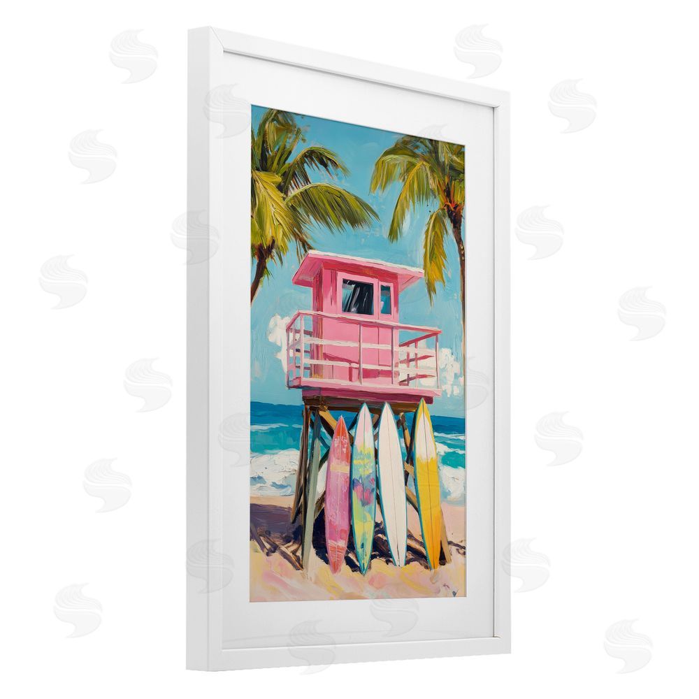 Petal Prints Design High Pink Surf Shack White Framed Print Under Glass Wall Art