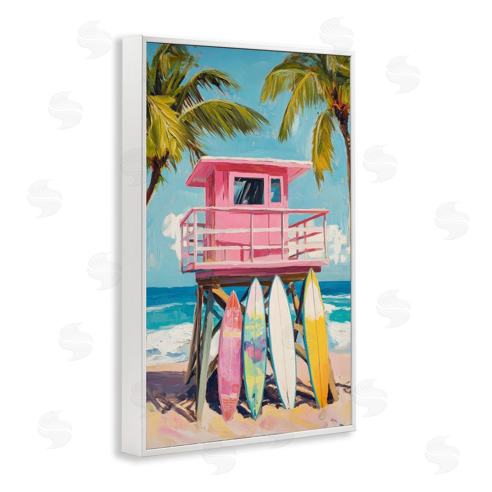 Petal Prints Design High Pink Surf Shack White Framed Giclee Wall Art