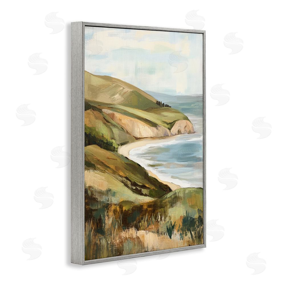 Petal Prints Design Painted Cliffside Coastal Morning Light Gray Framed Giclee Wall Art