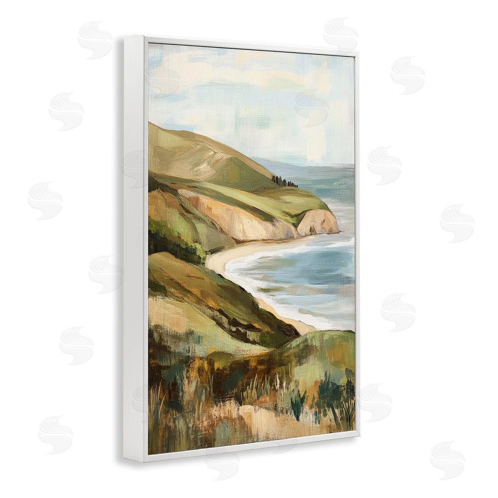 Petal Prints Design Painted Cliffside Coastal Morning Light White Framed Giclee Wall Art