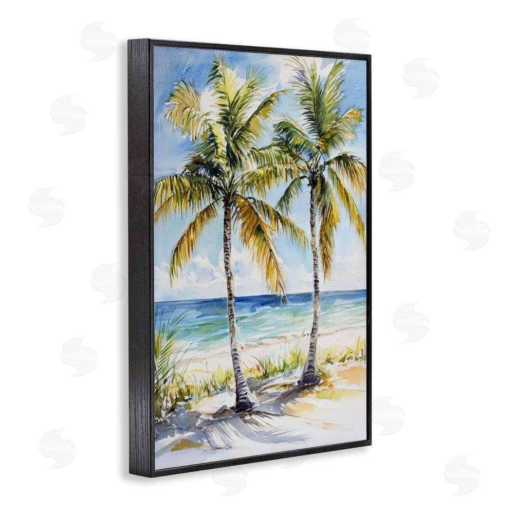 Petal Prints Design Sandy Palms Duo Ocean View Black Framed Giclee Wall Art Print