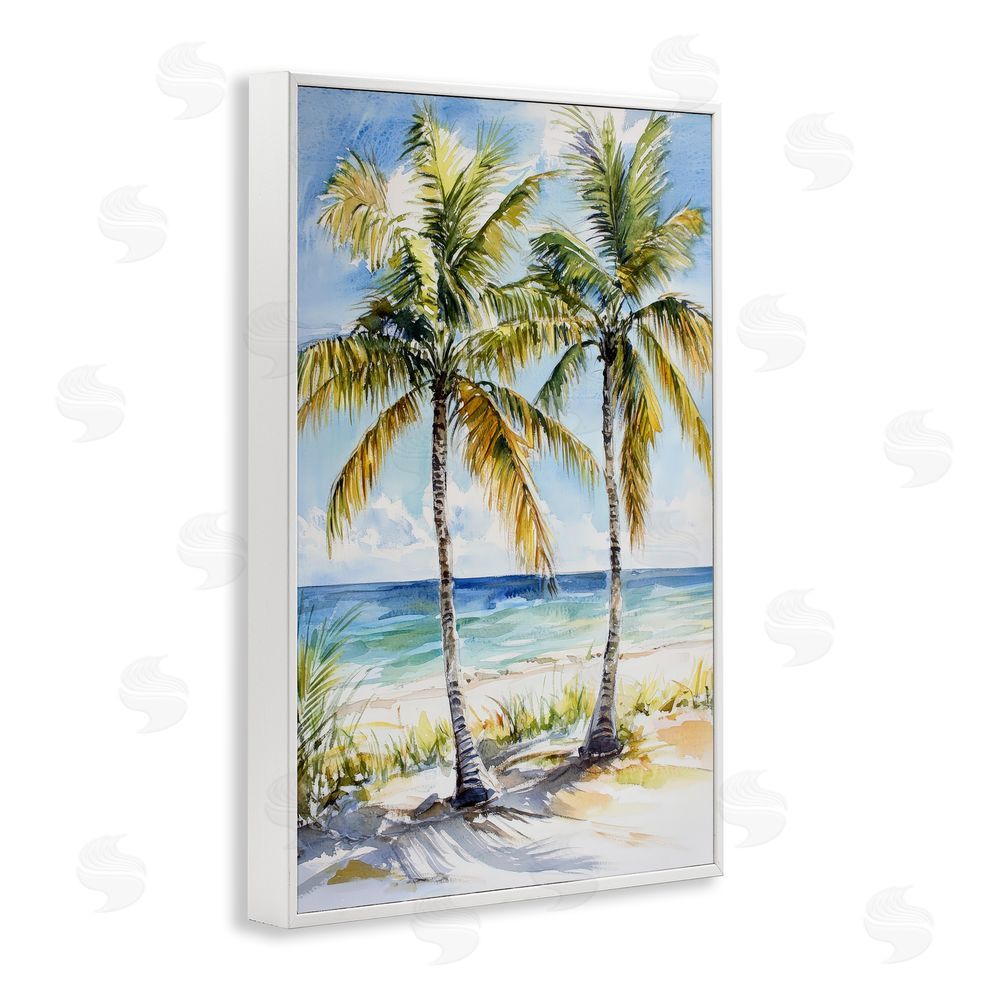 Petal Prints Design Sandy Palms Duo Ocean View White Framed Giclee Wall Art Print