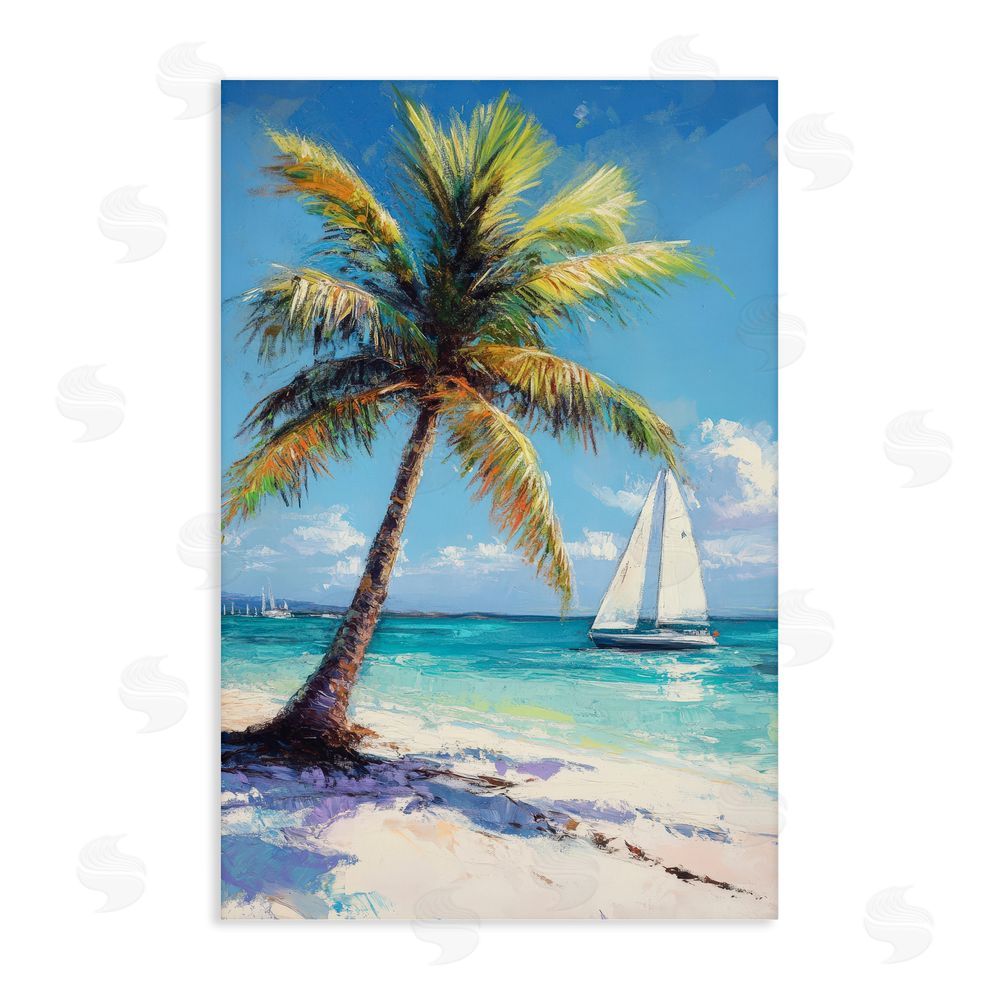 Petal Prints Design Palms & Sails Beach View Stretched Canvas Wall Art
