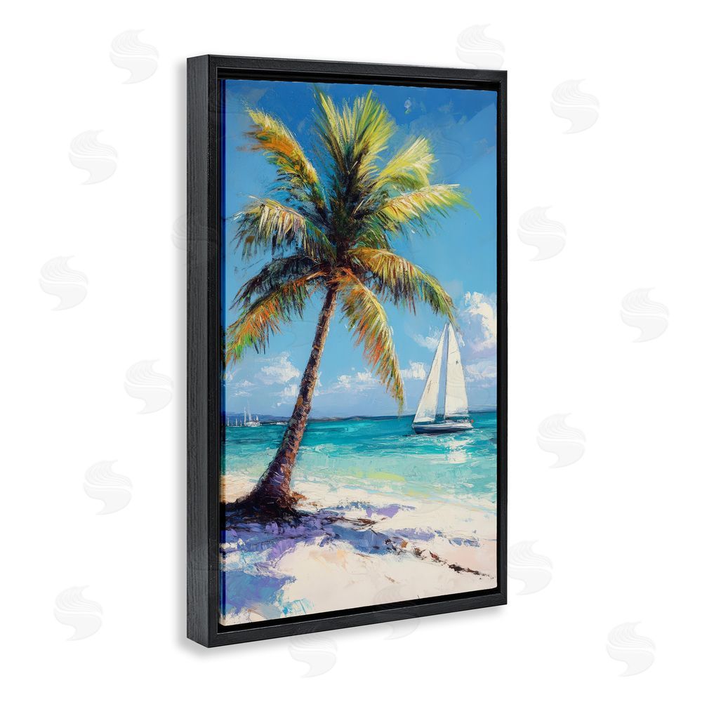 Petal Prints Design Palms & Sails Beach View Black Floating Framed Canvas Wall Art