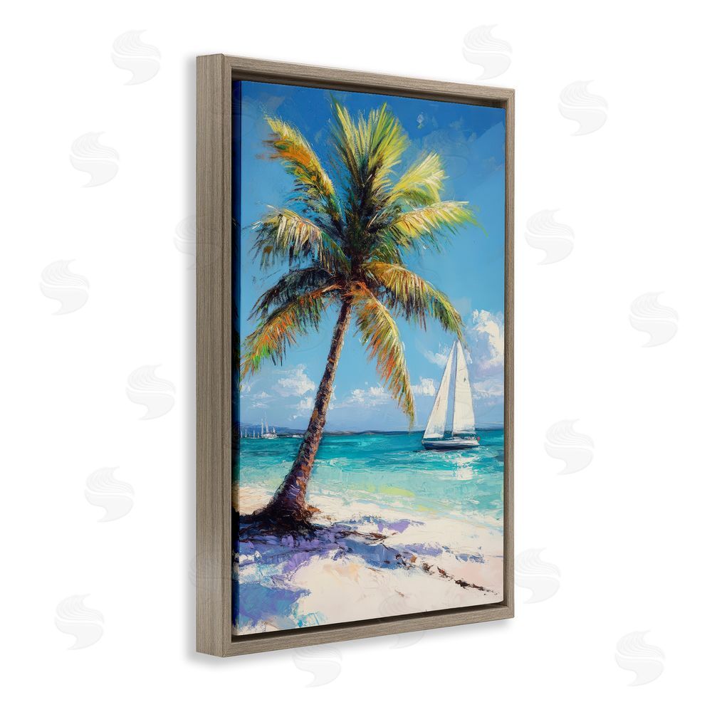 Petal Prints Design Palms & Sails Beach View Brown Floating Framed Canvas Wall Art