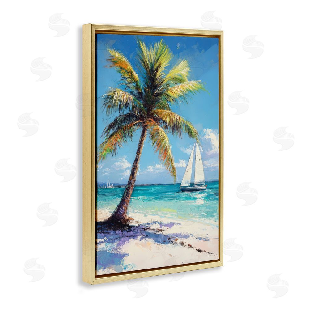 Petal Prints Design Palms & Sails Beach View Gold Floating Framed Canvas Wall Art