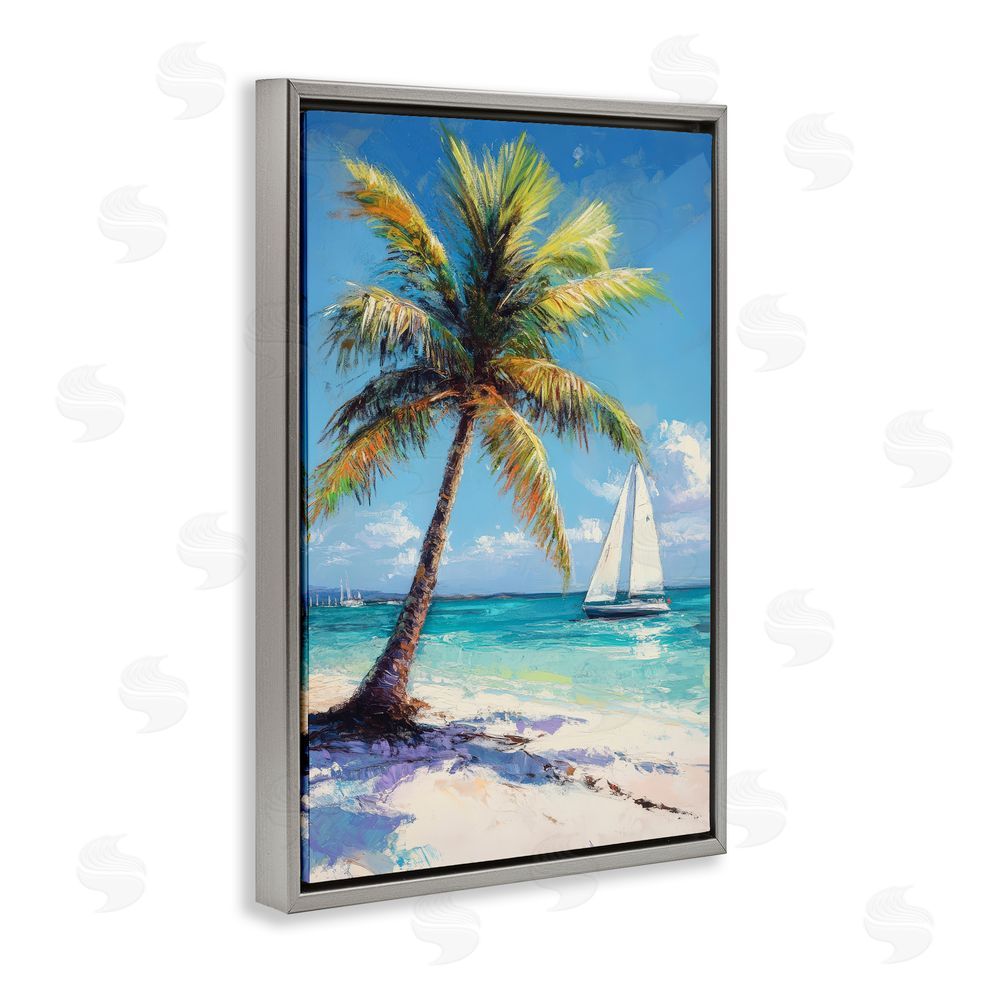 Petal Prints Design Palms & Sails Beach View Gray Floating Framed Canvas Wall Art